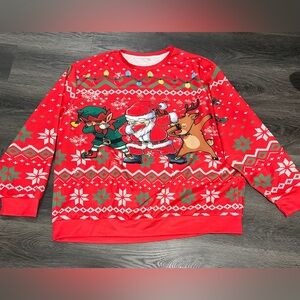 Festive Red Christmas Sweater with Santa and Reindeer
